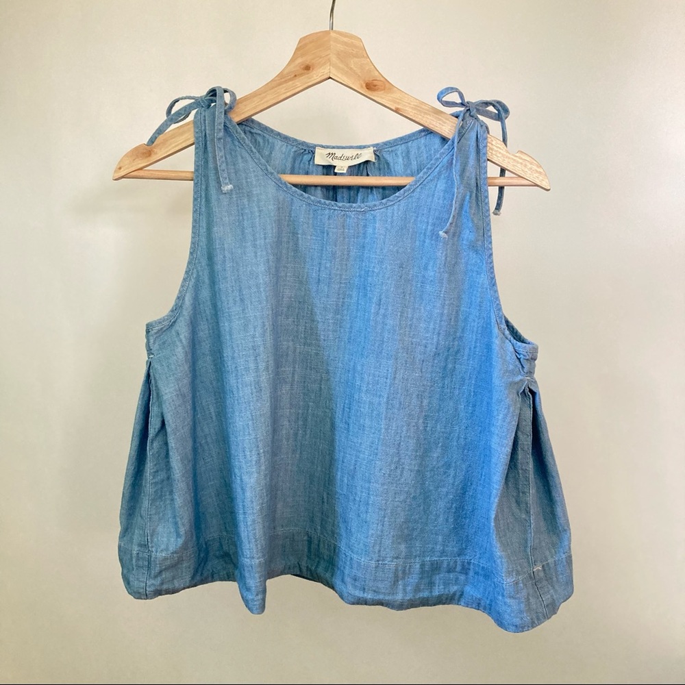 Madewell Chambray Boxy Swing Tank Tie Shoulder
